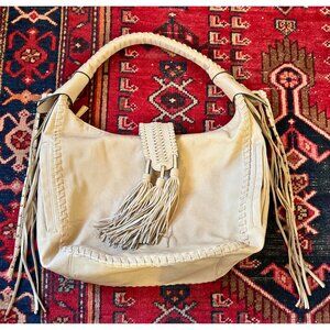 Big Buddha Boho Fringe Hobo Bag Cream Vegan Leather Tassel